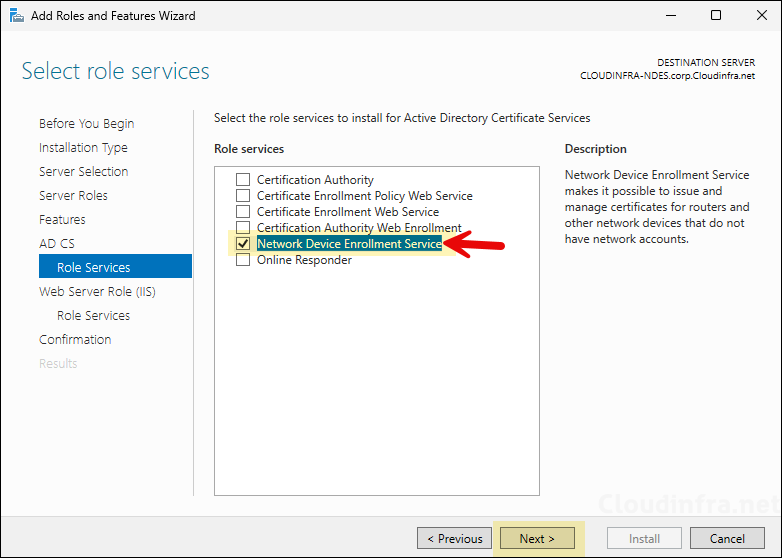 Select Network Device Enrollment Service