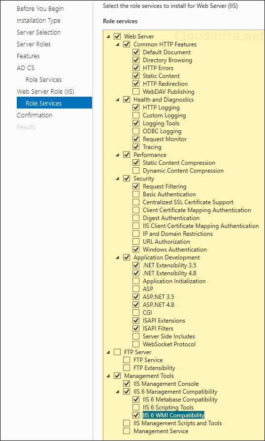 Check all required NDES role services