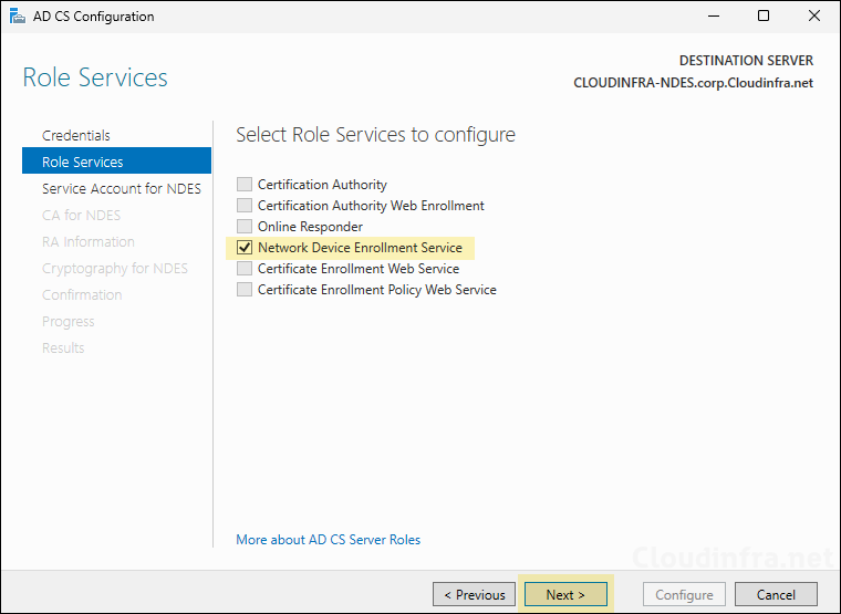 Select Network Device Enrollment Service