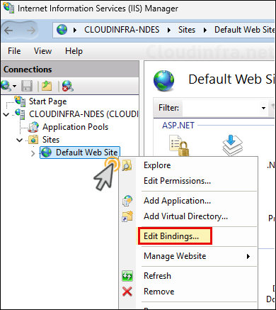 Edit Default site bindings