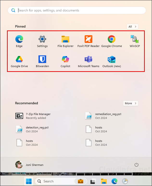 Reference Windows 11 Start Menu Layout