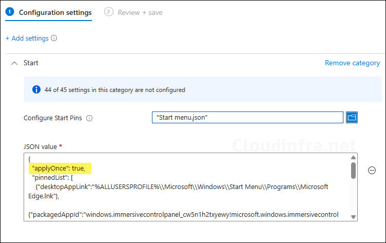 Intune Start menu layout apply once