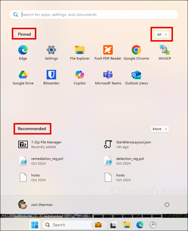 Windows 11 Start menu Layout Example