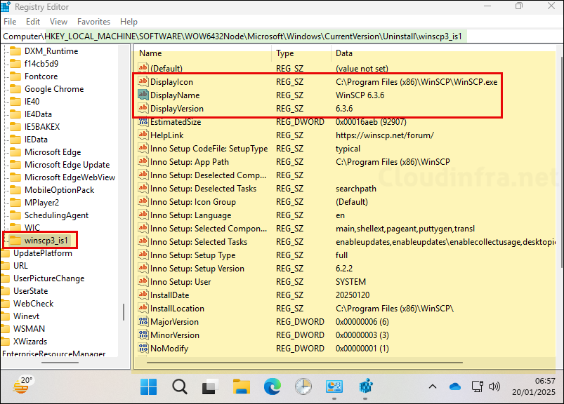 WinSCP Application Registry Entries