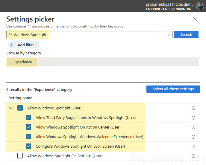 Allow Windows Spotlight (User) intune setting