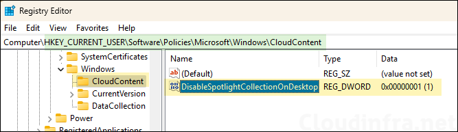 DisableSpotlightCollectionOnDesktop Registry setting for disabling Windows Spotlight