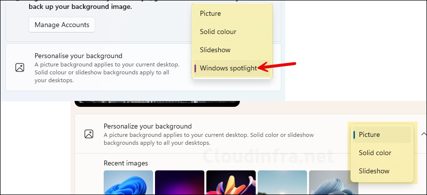 Windows Spotlight option missing Desktop background settings