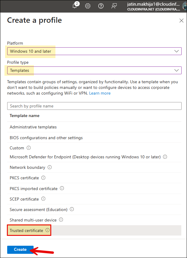 Create Trusted certificate Intune deployment