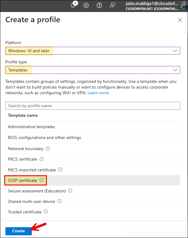 Create SCEP Certificate Profile on Intune