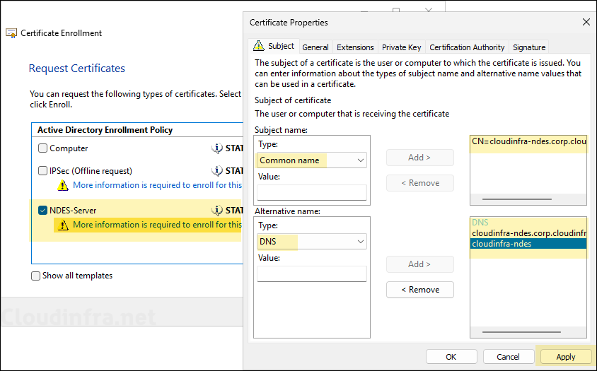 Select NDES-Server Certificate template