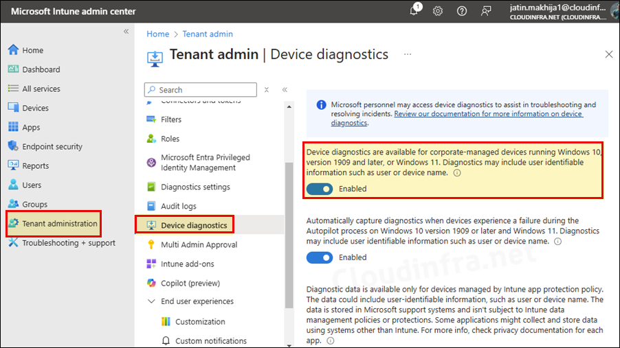 Confirm if Device Diagnostics is Enabled on Intune