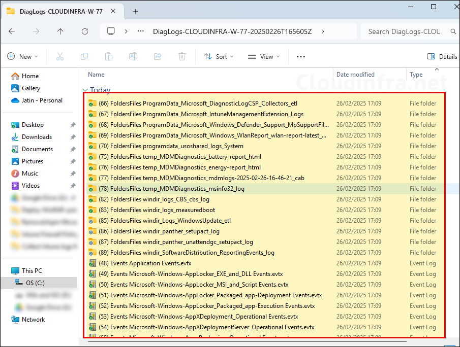 Contents of Collect Diagnostics Intune Windows