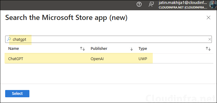 Search for ChatGPT app in Intune Microsoft Store