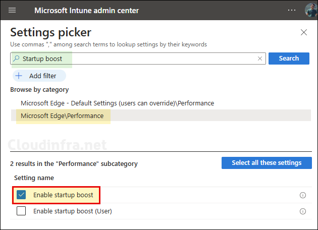 Enable Startup boost Intune Policy