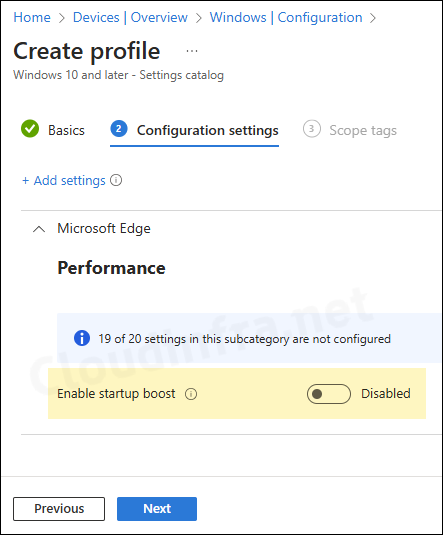 Enable or Disable Startup boost Intune Policy