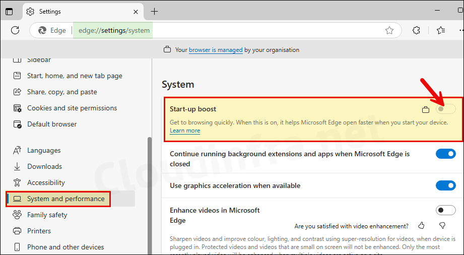 Startup Boost Setting in Edge Browser