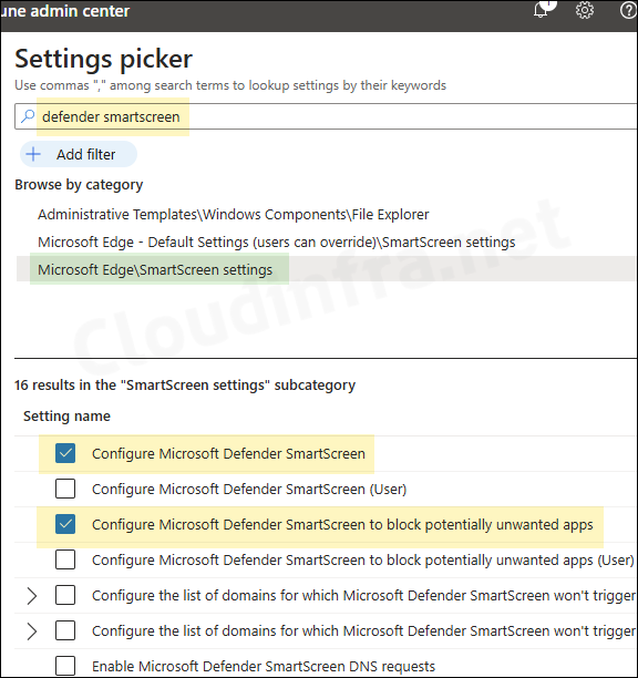 Select SmartScreen for Microsoft Edge setting