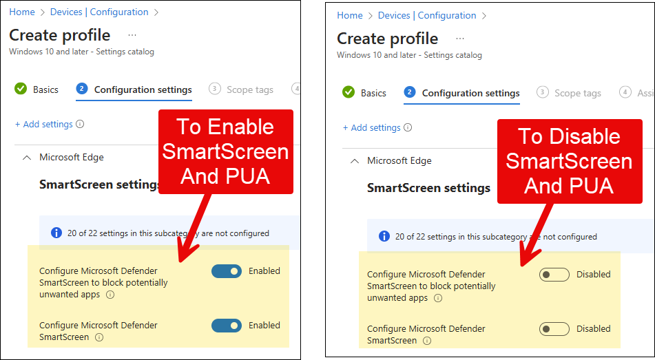 Enable or disable SmartScreen for Microsoft Edge setting