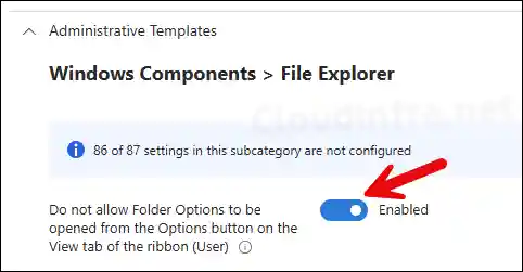 Do not allow Folder Options to be opened from the Options button on the View tab of the ribbon (User) 