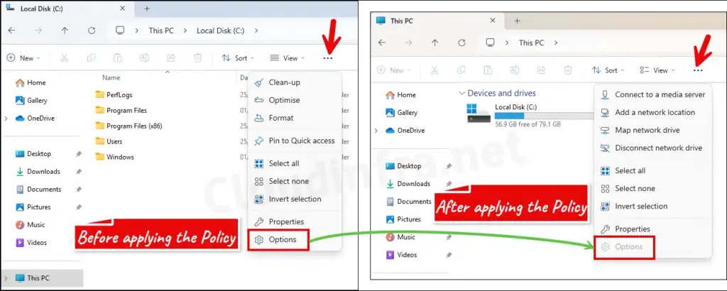 End user experience of blocing folder options