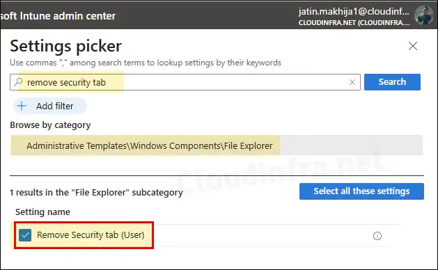 Remove Security tab from File Explorer Intune Policy