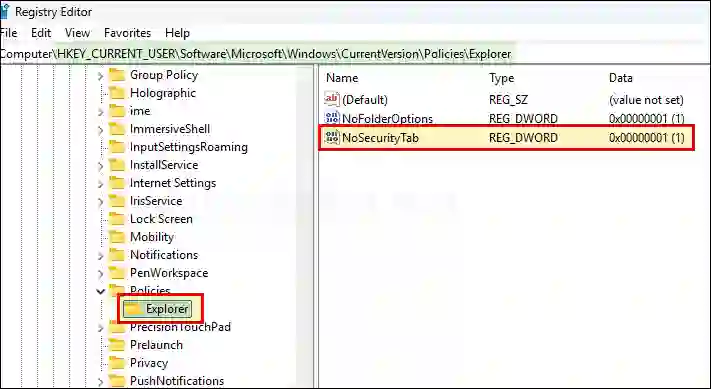 Remove Security Tab using Registry