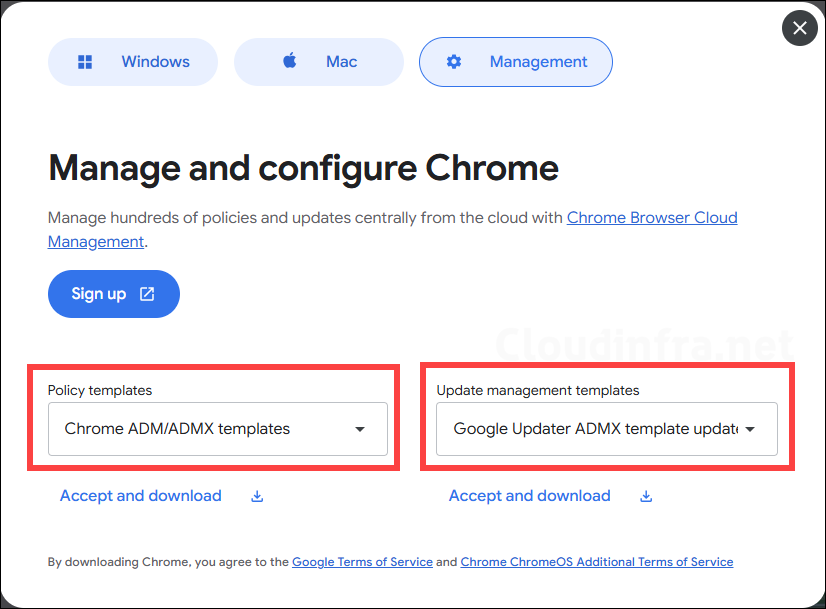Download Google Policy Templates and Update management templates