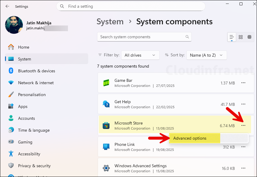 Microsoft Store App Advanced Options
