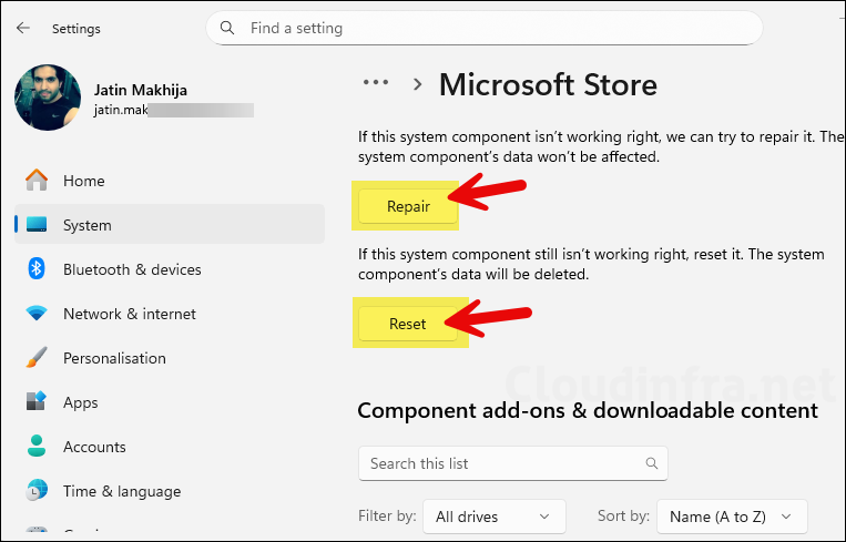 Repair and Reset Microsoft Store App