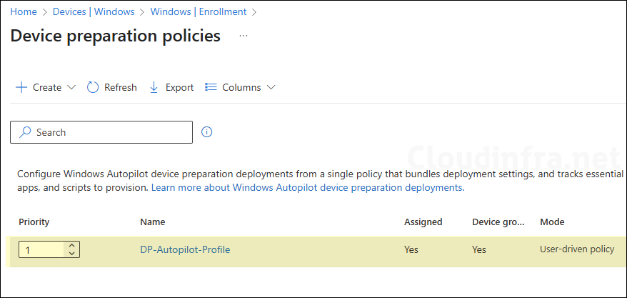 Autopilot device preparation profile created