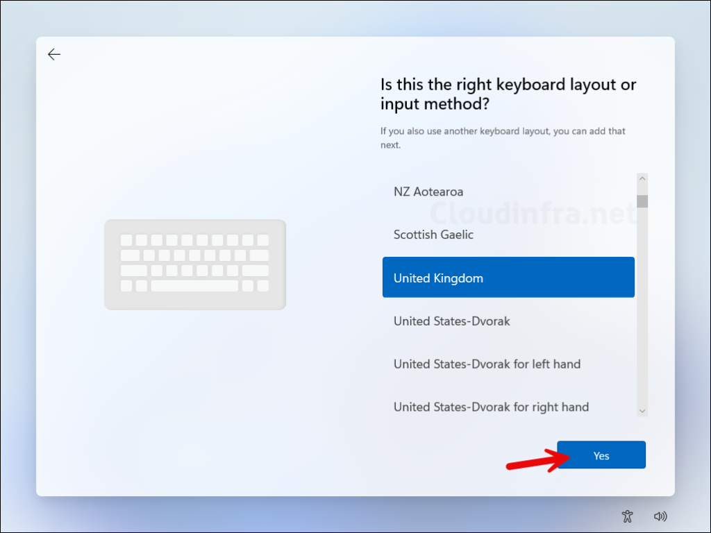 Select your Keyboard OOBE screen