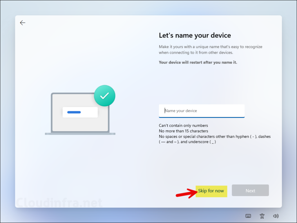 Name your device OOBE screen