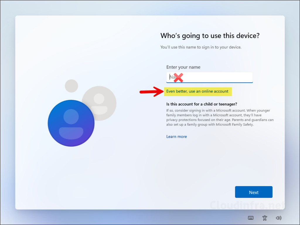Who is going to use this device OOBE screen
