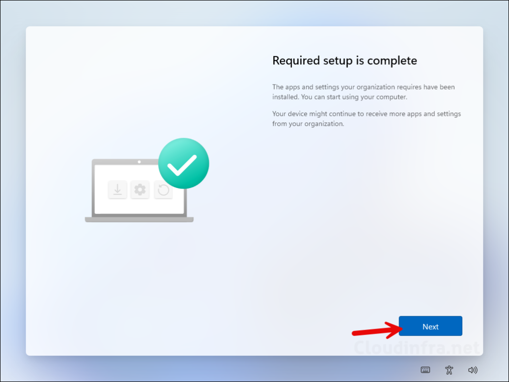 Required setup is complete screen