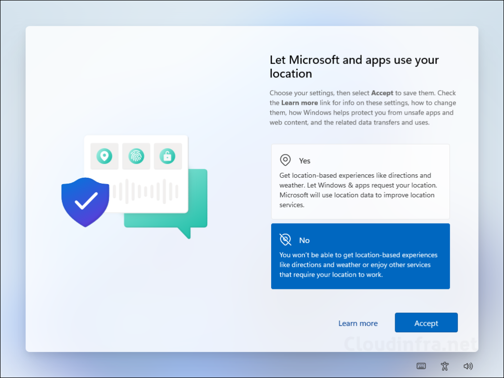 Let Microsoft and apps use your location OOBE screen
