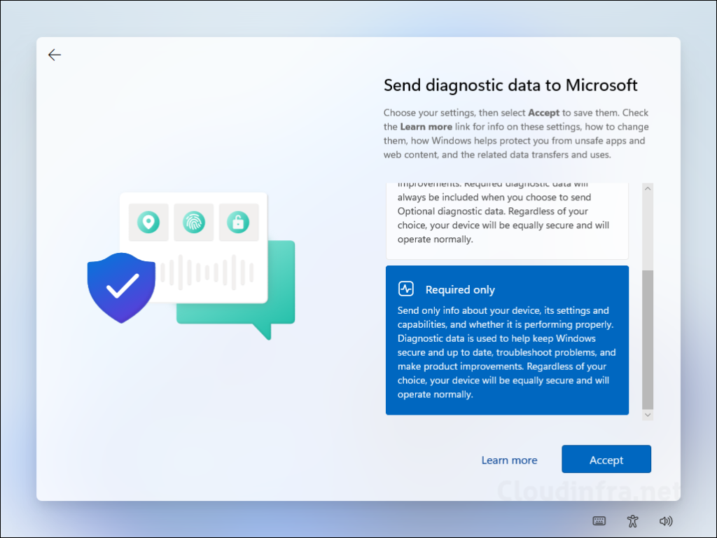 Send diagnostic data to Microsoft OOBE screen