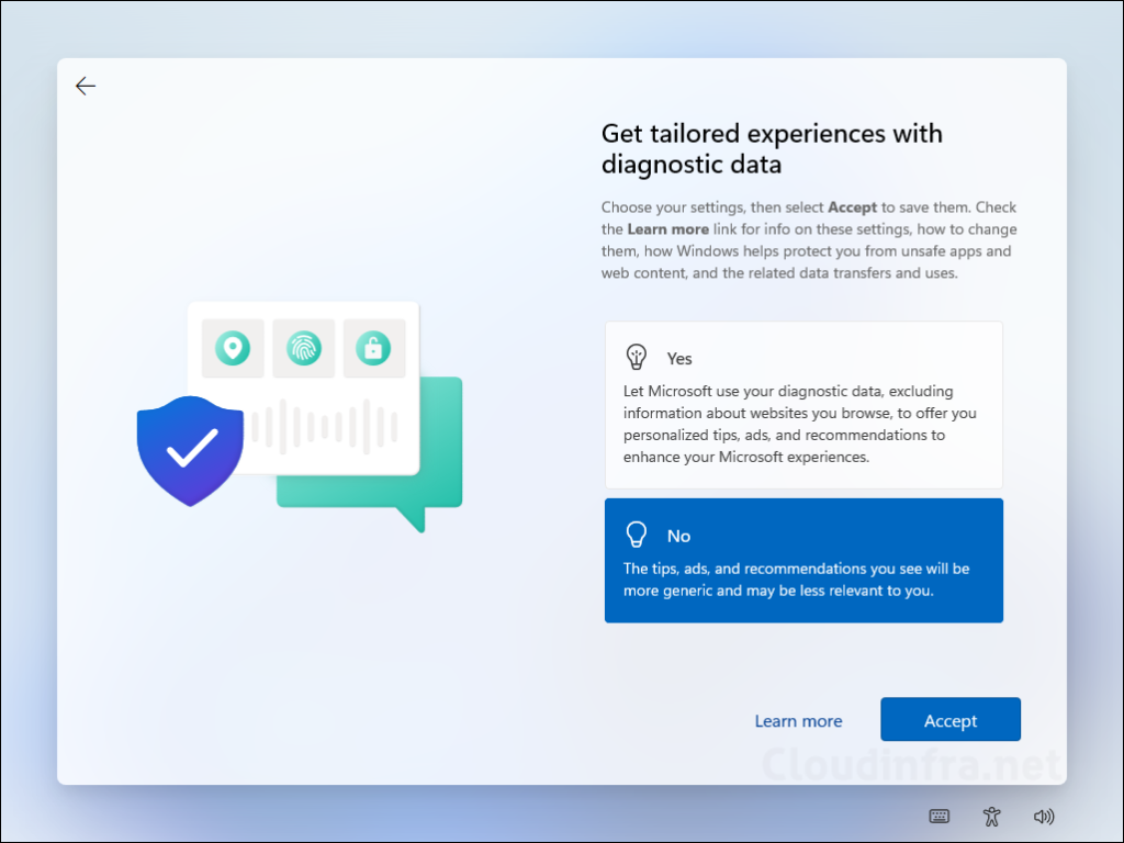 Get tailored experiences with diagnostic data OOBE screen