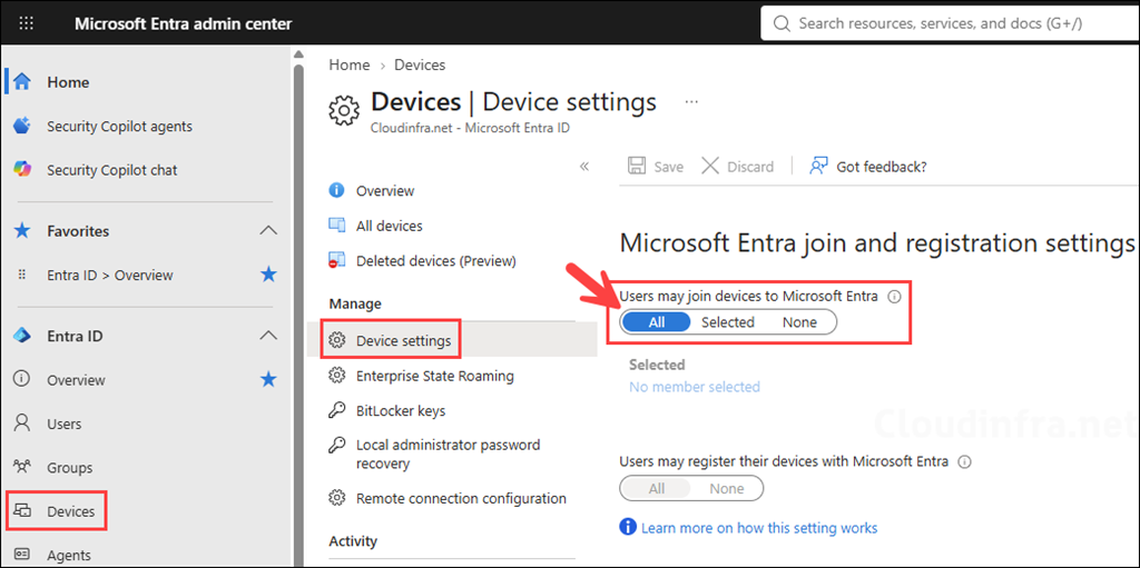 Allow users to join their device to Entra ID