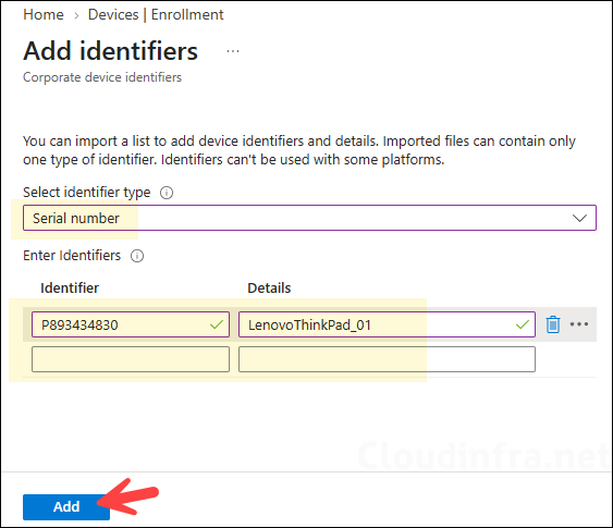 Adding corporate device identifier