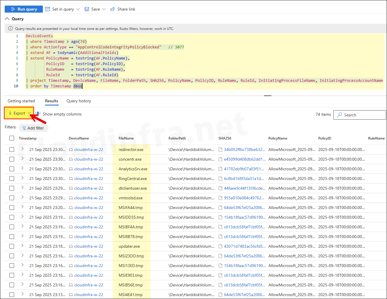 AppControlCodeIntegrityPolicyBlocked Events (Event ID 3077) — Exportable List