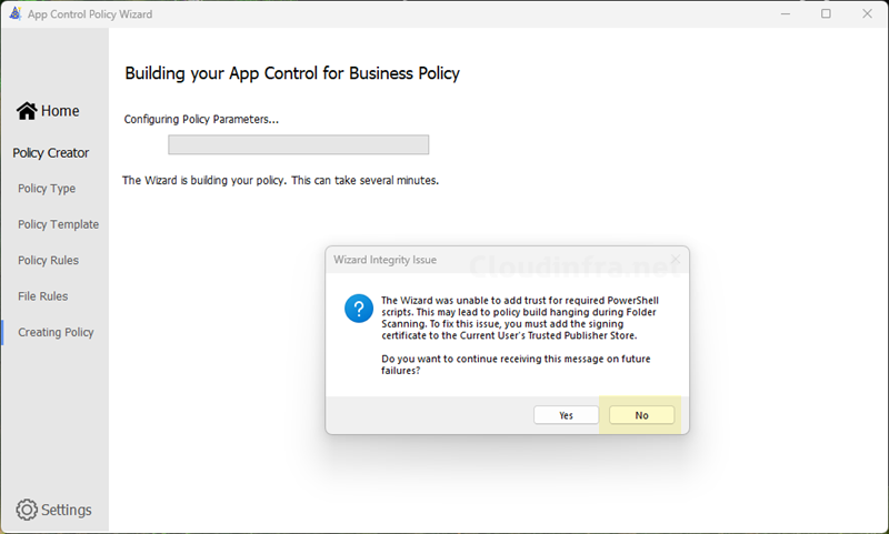 Wizard was unable to add trust for required powershell
