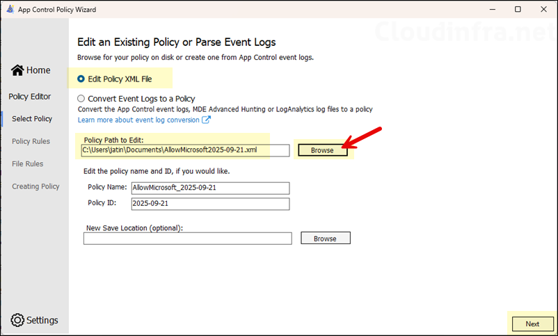 Edit Policy XML file