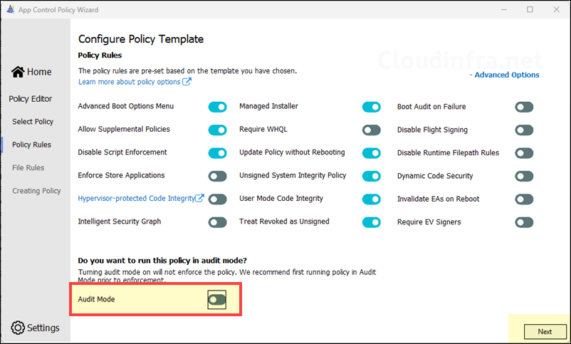 Configure Policy Template and switch off Audit mode