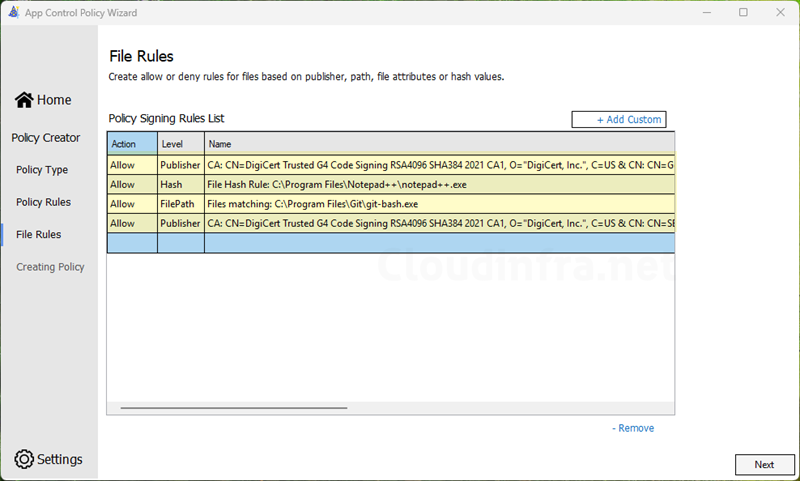 All custom rules in Supplemental Policies added