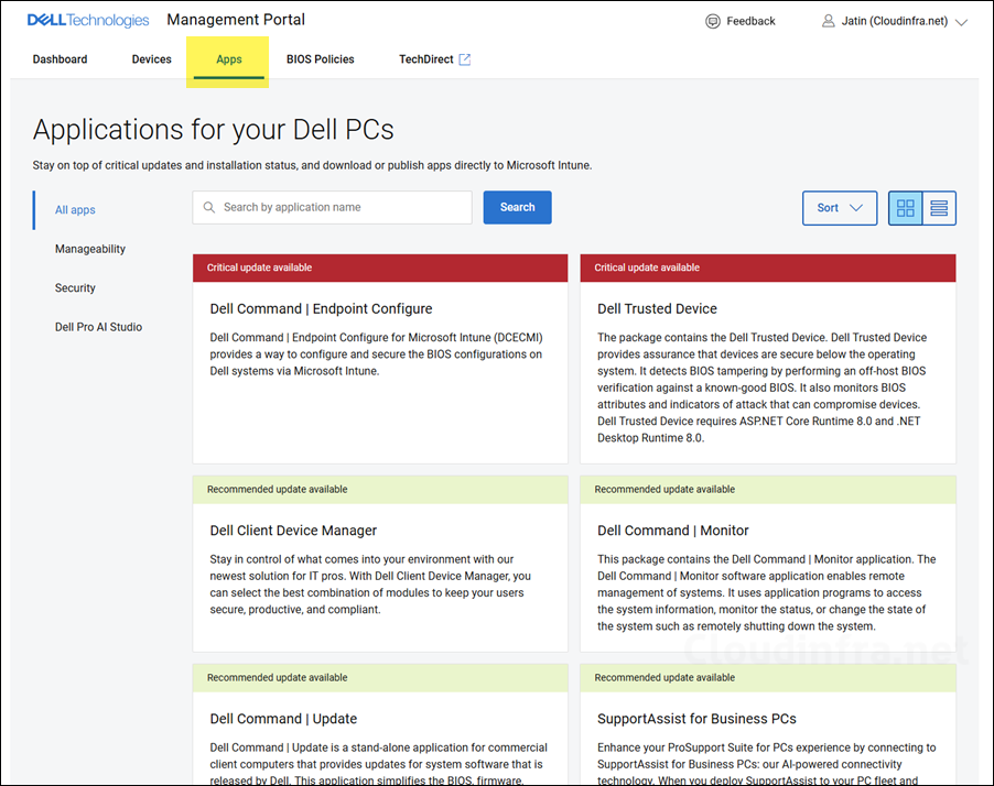 Publishing Applications via Dell management portal