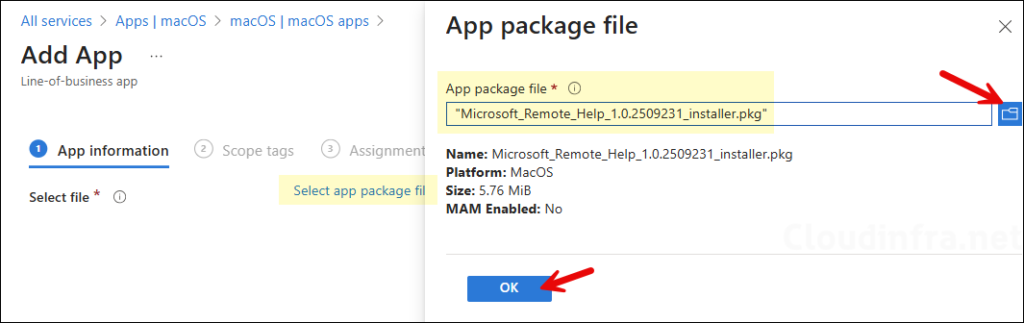 Deploy Remote Help PKG file