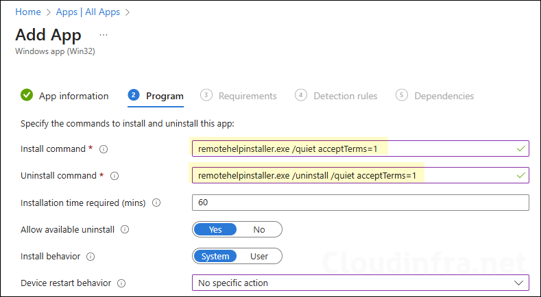 Program tab for Remote help App