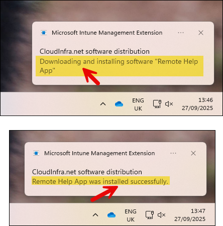 Downloading and Installing remote help pop-up