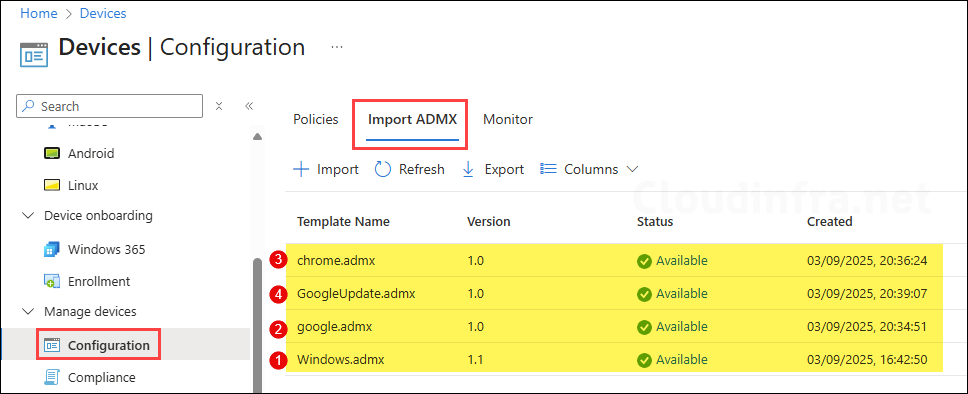 Upload Google ADMX templates in Intune
