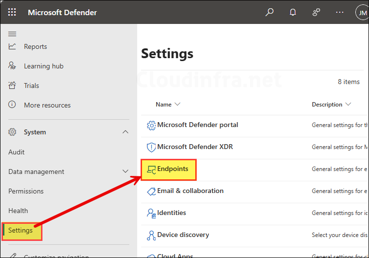 Click Endpoints on Defender Portal